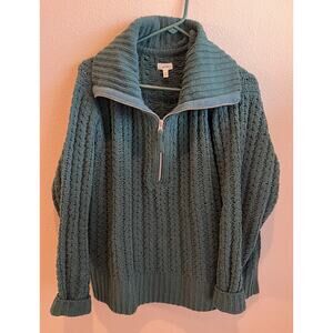 Aerie Cable Knit Quarter Zip Sweater Green Chunky Knit Cozy Oversized size S